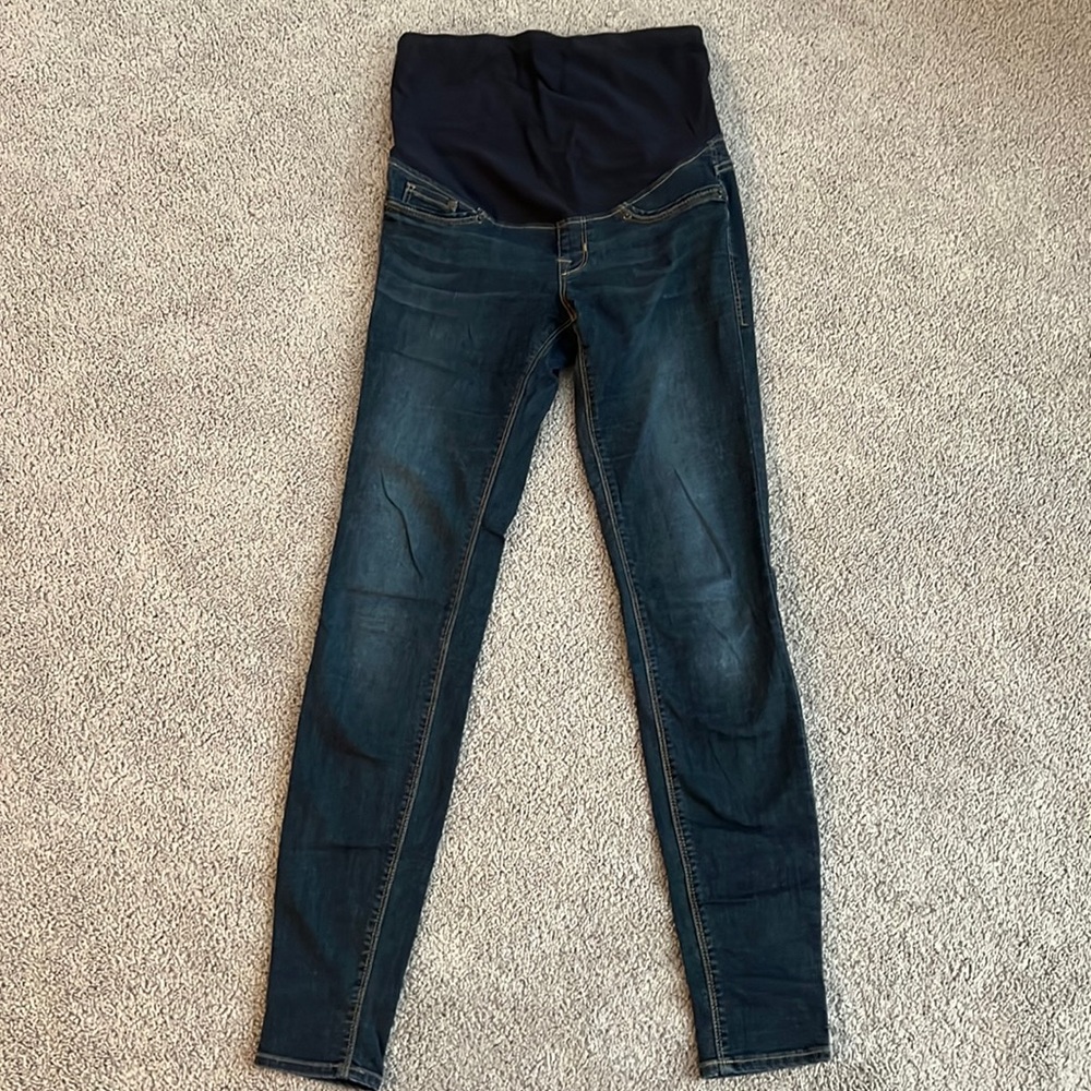 H&M Mama Super Skinny High Rib Full Panel Maternity Skinny Dark Wash Jeans